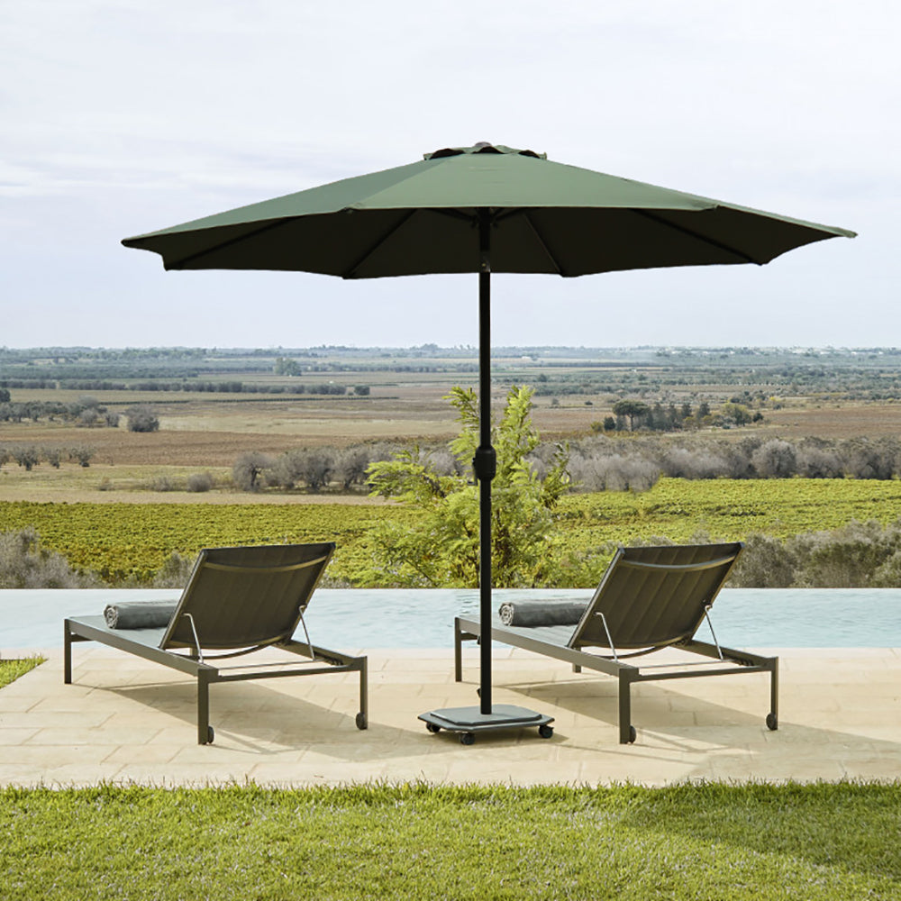 9FT Round Patio Umbrella with Tilt & Crank, Vented Outdoor Market Umbrella, Dark Green