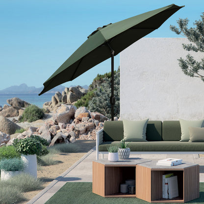 9FT Round Patio Umbrella with Tilt & Crank, Vented Outdoor Market Umbrella, Dark Green