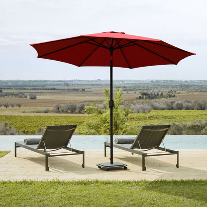 9FT Round Patio Umbrella with Tilt & Crank, Vented Outdoor Market Umbrella, Red