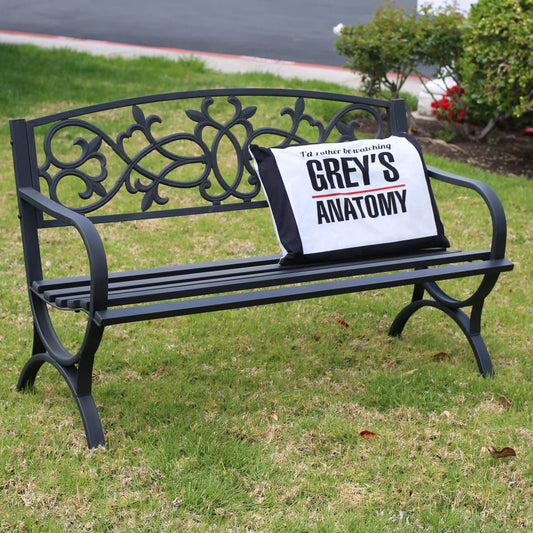 Modern Outdoor Black Metal Bench 50” Wide Patio Porch Seating