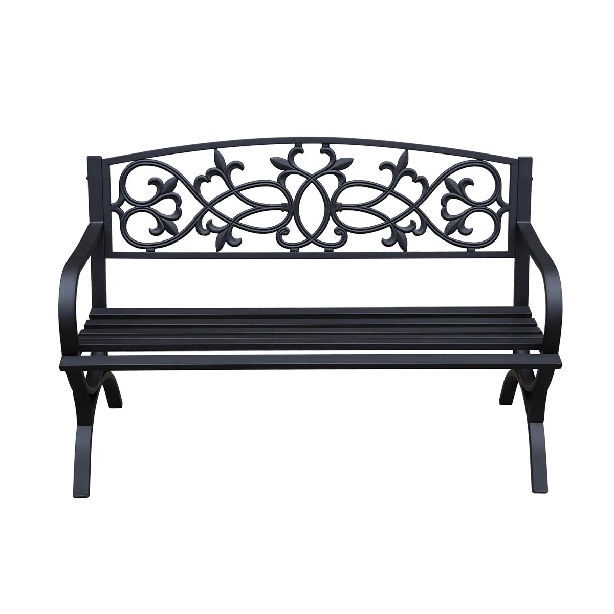 Modern Outdoor Black Metal Bench 50” Wide Patio Porch Seating