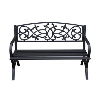 Modern Outdoor Black Metal Bench 50” Wide Patio Porch Seating