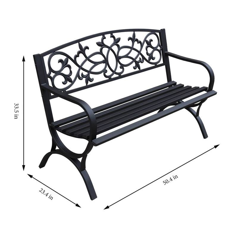 Modern Outdoor Black Metal Bench 50” Wide Patio Porch Seating