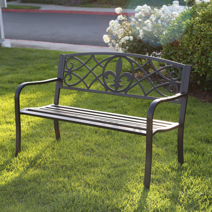 Heavy-Duty Outdoor Steel Bench 50 Inch Matte Black Garden Bench