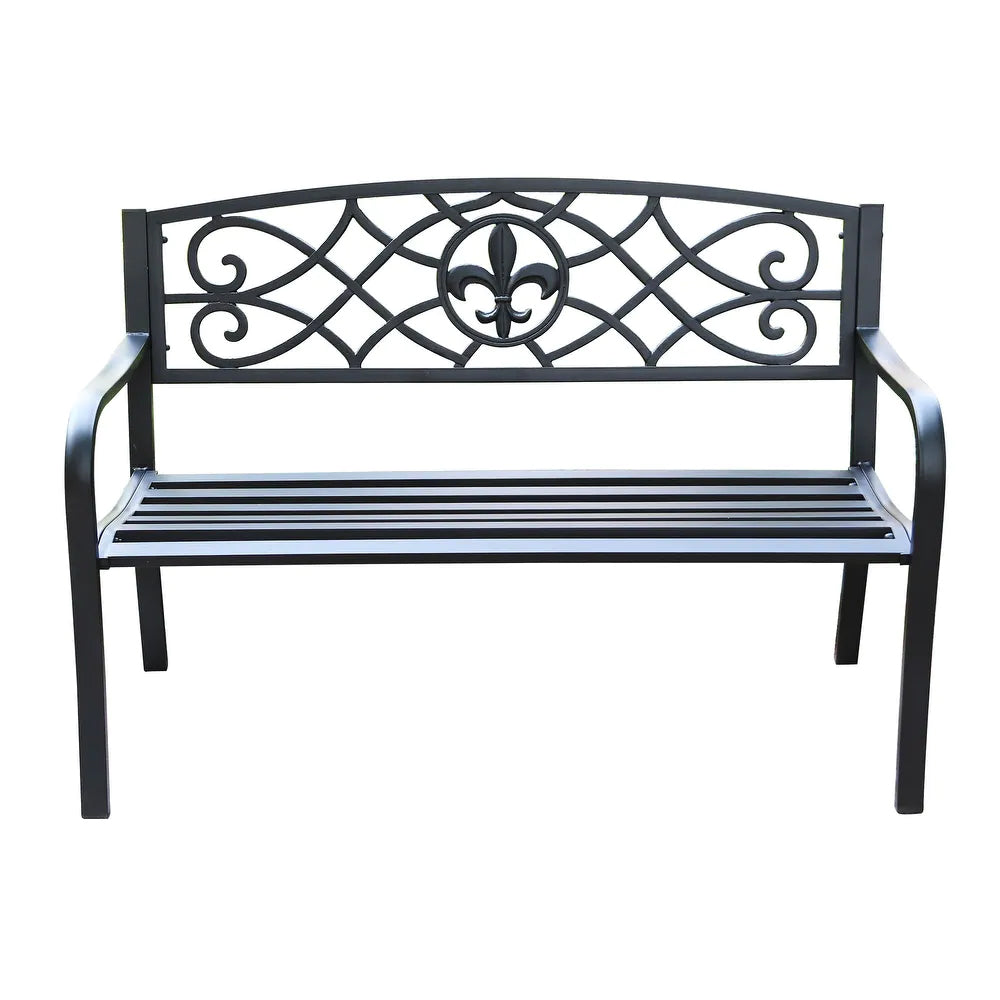 Heavy-Duty Outdoor Steel Bench 50 Inch Matte Black Garden Bench
