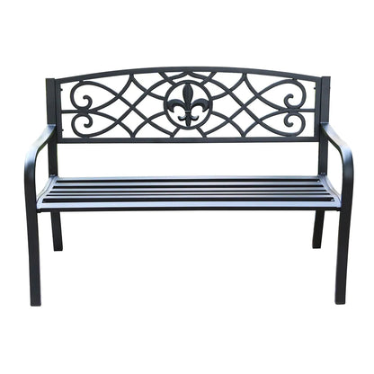 Heavy-Duty Outdoor Steel Bench 50 Inch Matte Black Garden Bench