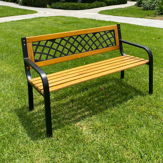 Outdoor Metal Bench 50 Inch Matte Black Patio Garden Bench with Armrests