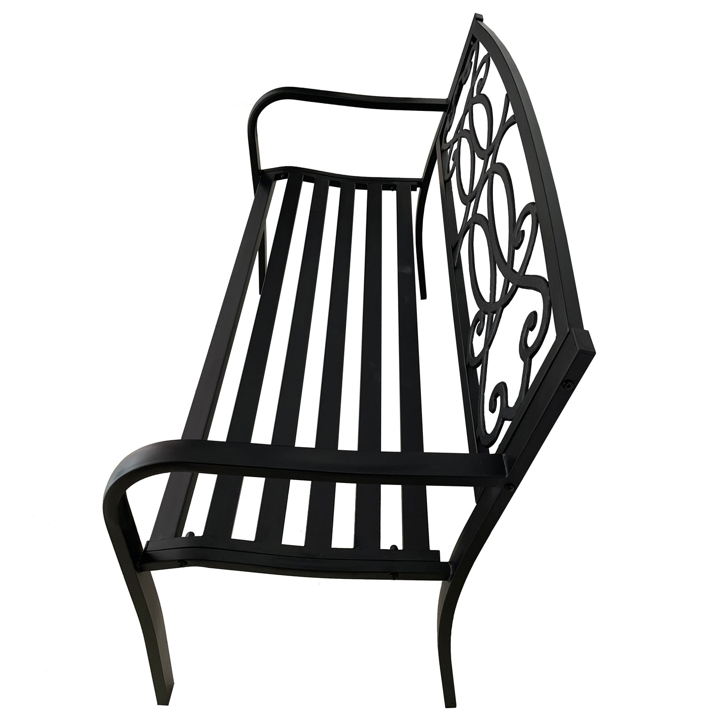 50” Outdoor Matte Black Metal Garden Bench with Backrest, Patio Seating