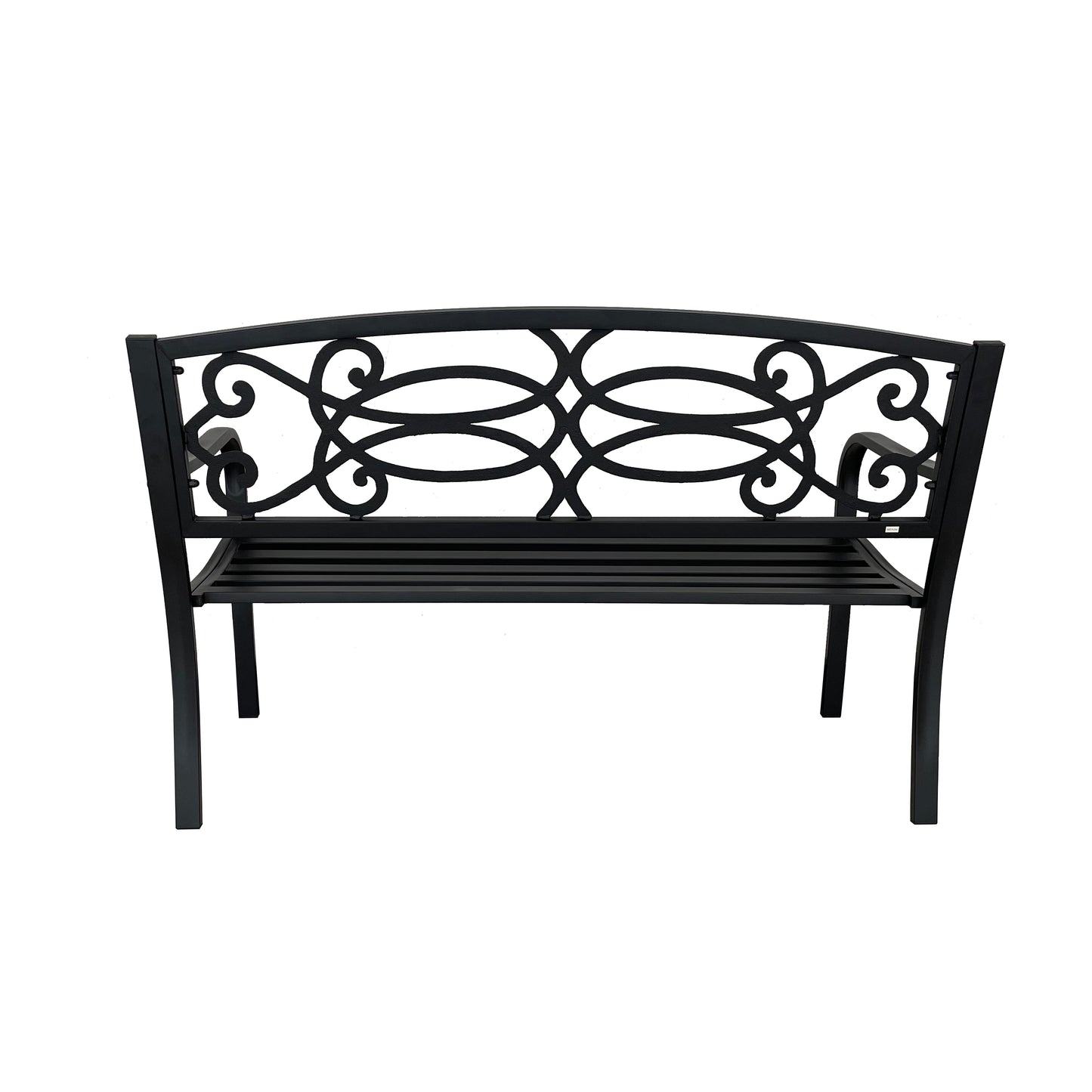 50” Outdoor Matte Black Metal Garden Bench with Backrest, Patio Seating