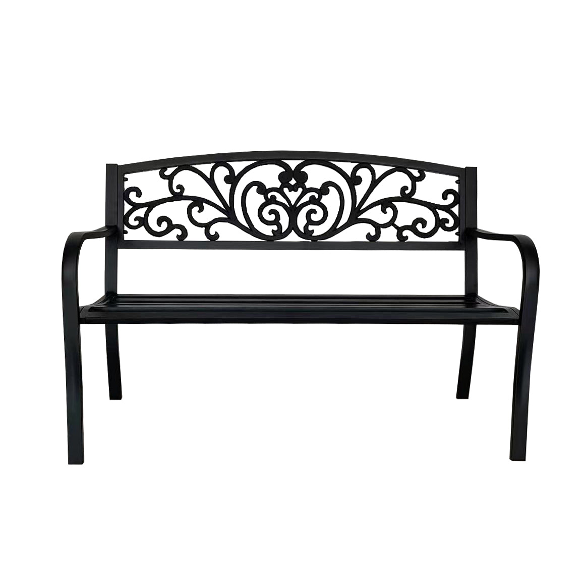 50" Outdoor Garden Bench with Decorative Backrest, Metal Patio Bench for Yard, Porch and Garden