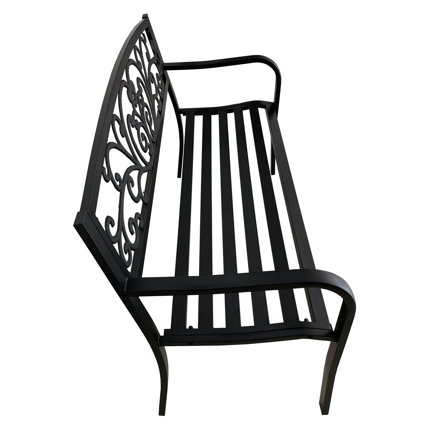 50" Outdoor Garden Bench with Decorative Backrest, Metal Patio Bench for Yard, Porch and Garden