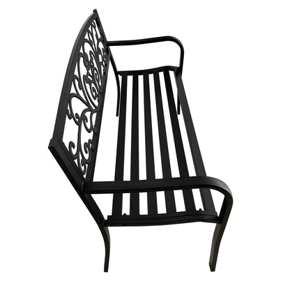 50" Outdoor Metal Garden Bench with Decorative Scroll Backrest, Patio Bench for Yard, Porch and Garden