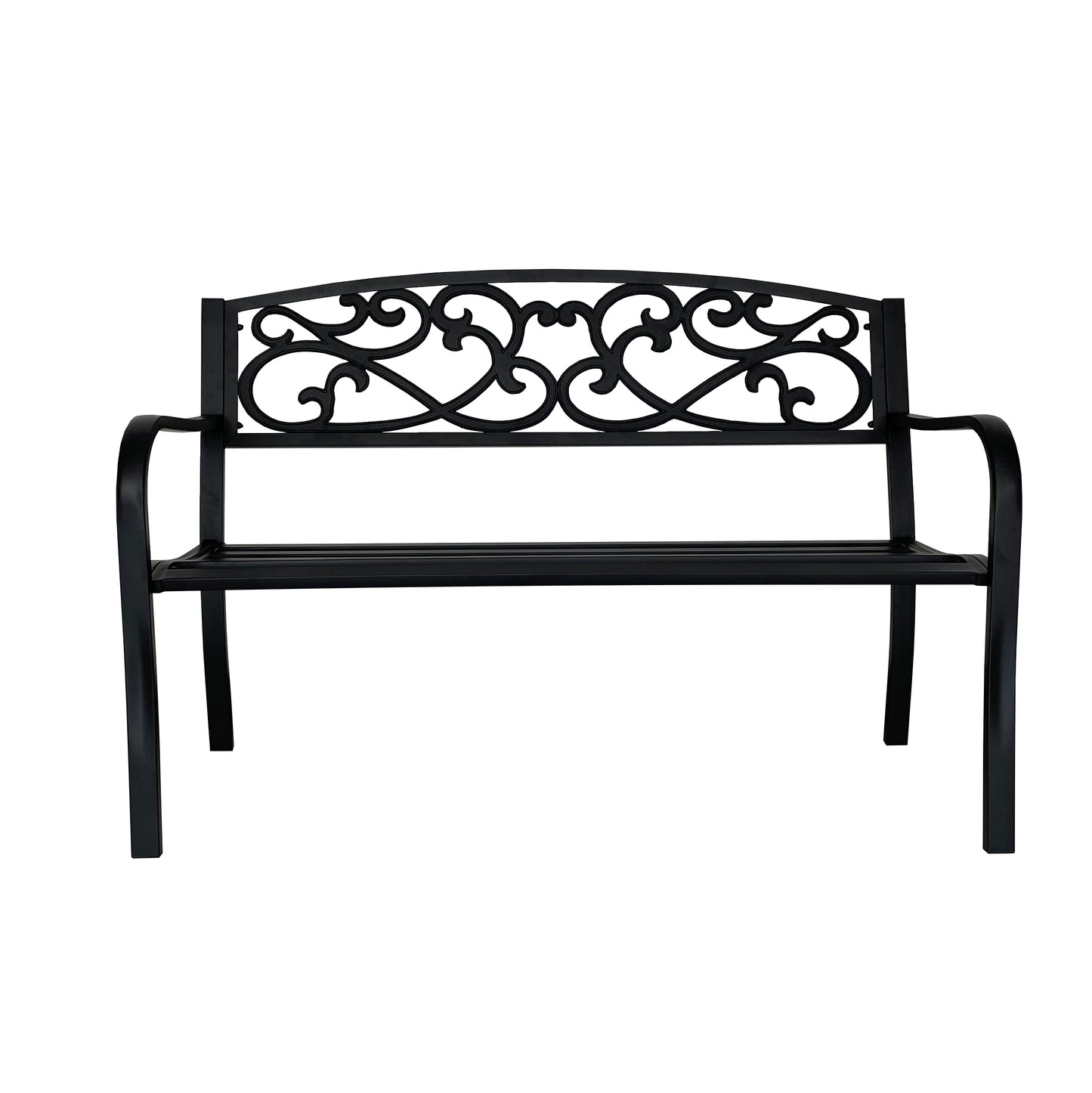 50" Outdoor Metal Garden Bench with Decorative Scroll Backrest, Patio Bench for Yard, Porch and Garden