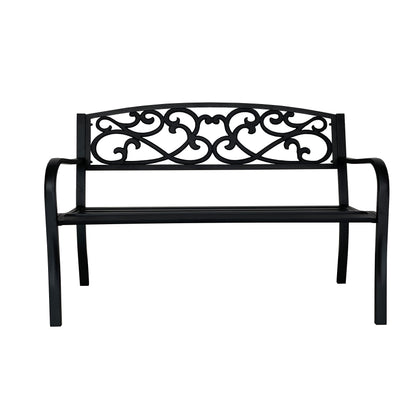 50" Outdoor Metal Garden Bench with Decorative Scroll Backrest, Patio Bench for Yard, Porch and Garden