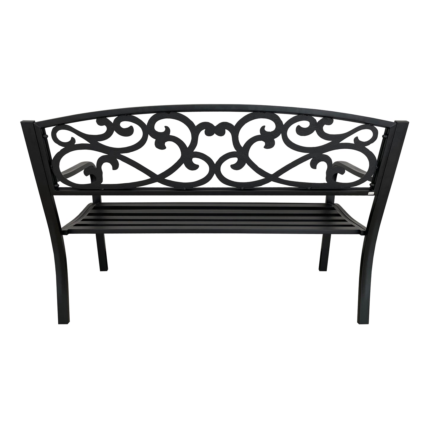 50" Outdoor Metal Garden Bench with Decorative Scroll Backrest, Patio Bench for Yard, Porch and Garden