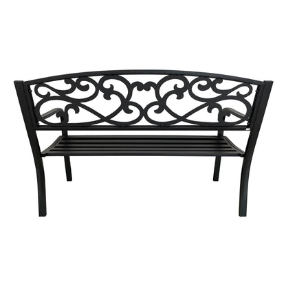 50" Outdoor Metal Garden Bench with Decorative Scroll Backrest, Patio Bench for Yard, Porch and Garden