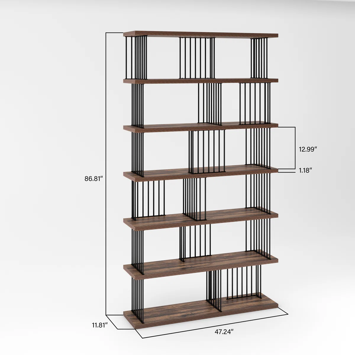 86.81'' H x 47.24'' W Metal Etagere Bookcase
