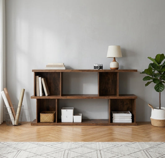 Vintage Burnt Wood-Look MDF Bookcase for Living Room