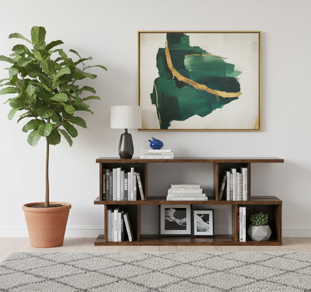 BK9012-3, Vintage Burnt Wood-Look MDF Bookcase for Living Room