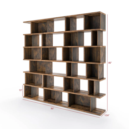 6-Tier Industrial Etagere Bookcase with Weathered Brown Shelves
