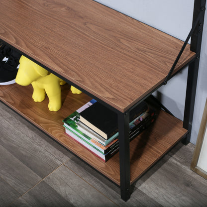 40" Industrial Hall Tree with Bench, Entryway Coat Rack with Shoe Storage Shelf and Hooks, Wood Metal Entryway Organizer