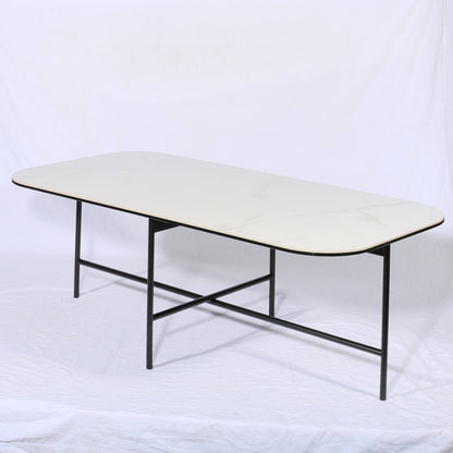 Modern Coffee Table with White Ceramic Top and  Black Metal Frame for Living Room