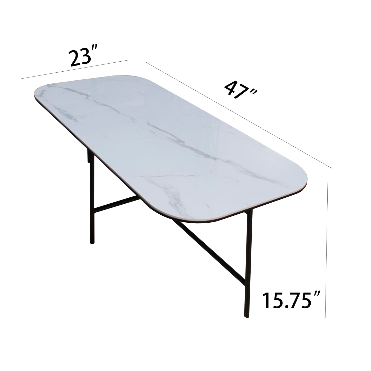 Modern Coffee Table with White Ceramic Top and  Black Metal Frame for Living Room