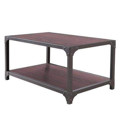 39.37" Industrial Coffee Table with Storage Shelf, Rustic Wood Living Room Table with Metal Frame, Small Center Table