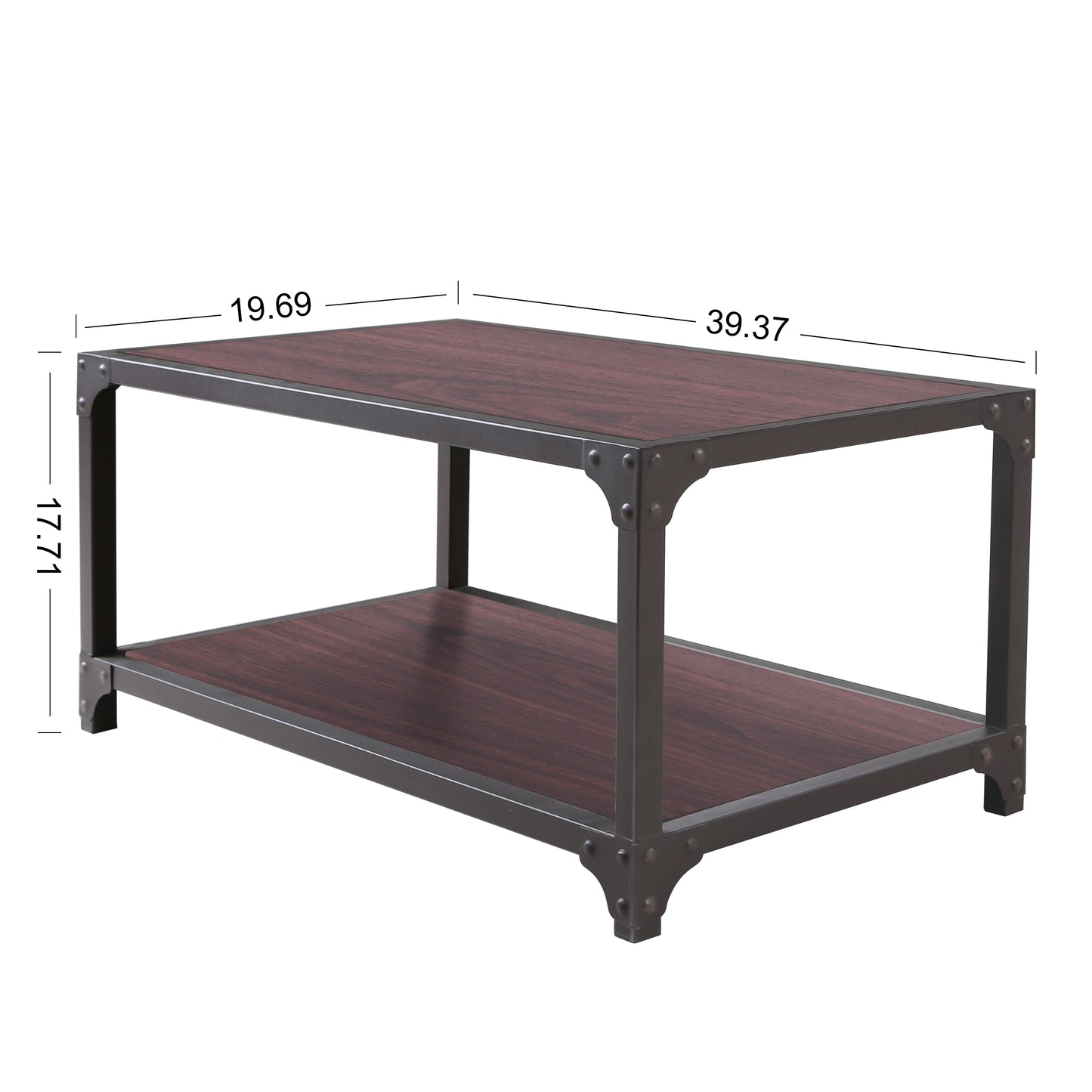 39.37" Industrial Coffee Table with Storage Shelf, Rustic Wood Living Room Table with Metal Frame, Small Center Table