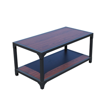 39.37" Industrial Coffee Table with Storage Shelf, Rustic Wood Living Room Table with Metal Frame, Small Center Table
