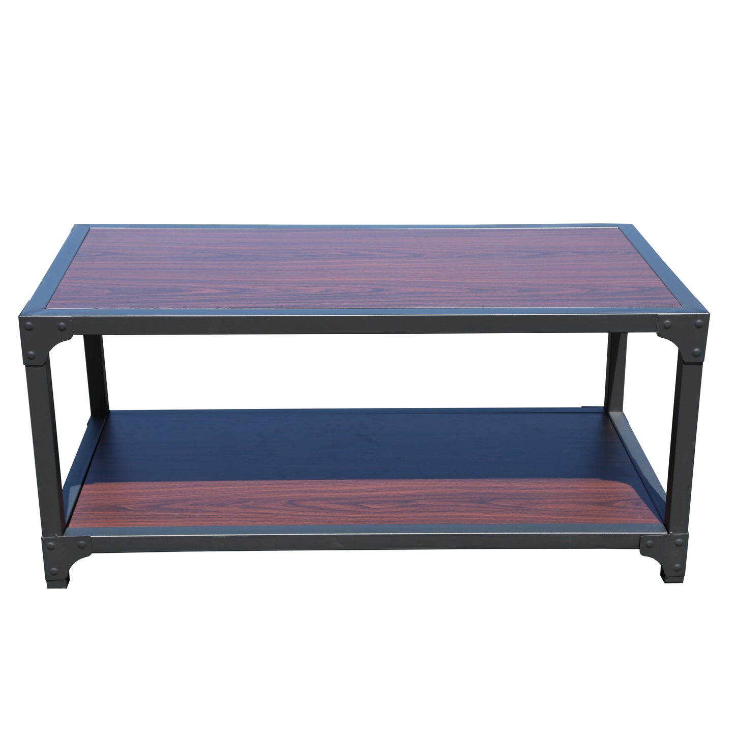 39.37" Industrial Coffee Table with Storage Shelf, Rustic Wood Living Room Table with Metal Frame, Small Center Table