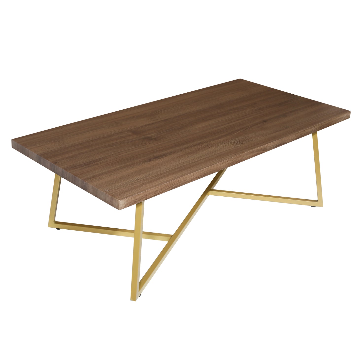 47.2" Modern Coffee Table with Gold Metal Base, Brown MDF Rectangular Center Table for Living Room
