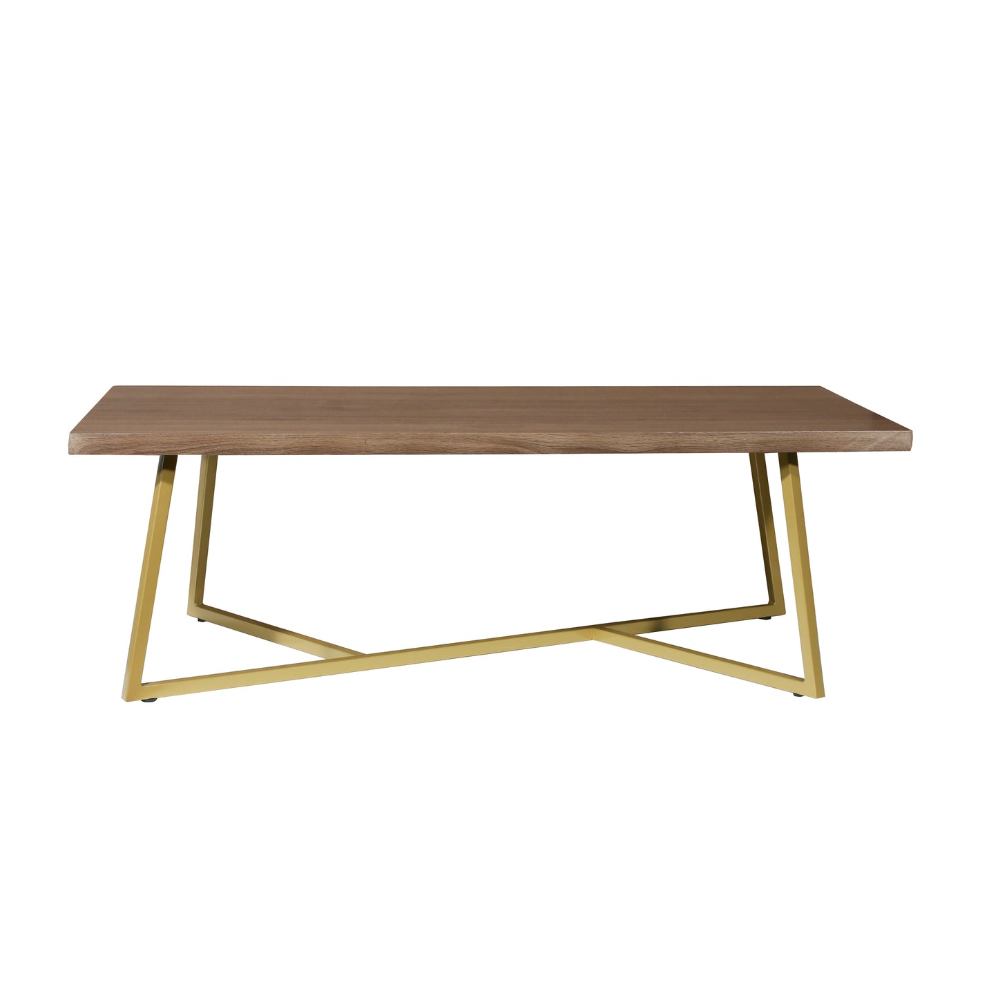 47.2" Modern Coffee Table with Gold Metal Base, Brown MDF Rectangular Center Table for Living Room