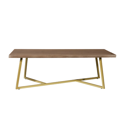 47.2" Modern Coffee Table with Gold Metal Base, Brown MDF Rectangular Center Table for Living Room