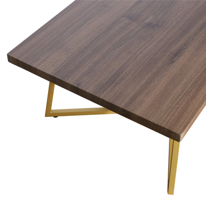 47.2" Modern Coffee Table with Gold Metal Base, Brown MDF Rectangular Center Table for Living Room