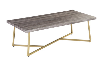 47.2" Modern Coffee Table with Gold Metal Base, Wood Grain Rectangular Center Table for Living Room