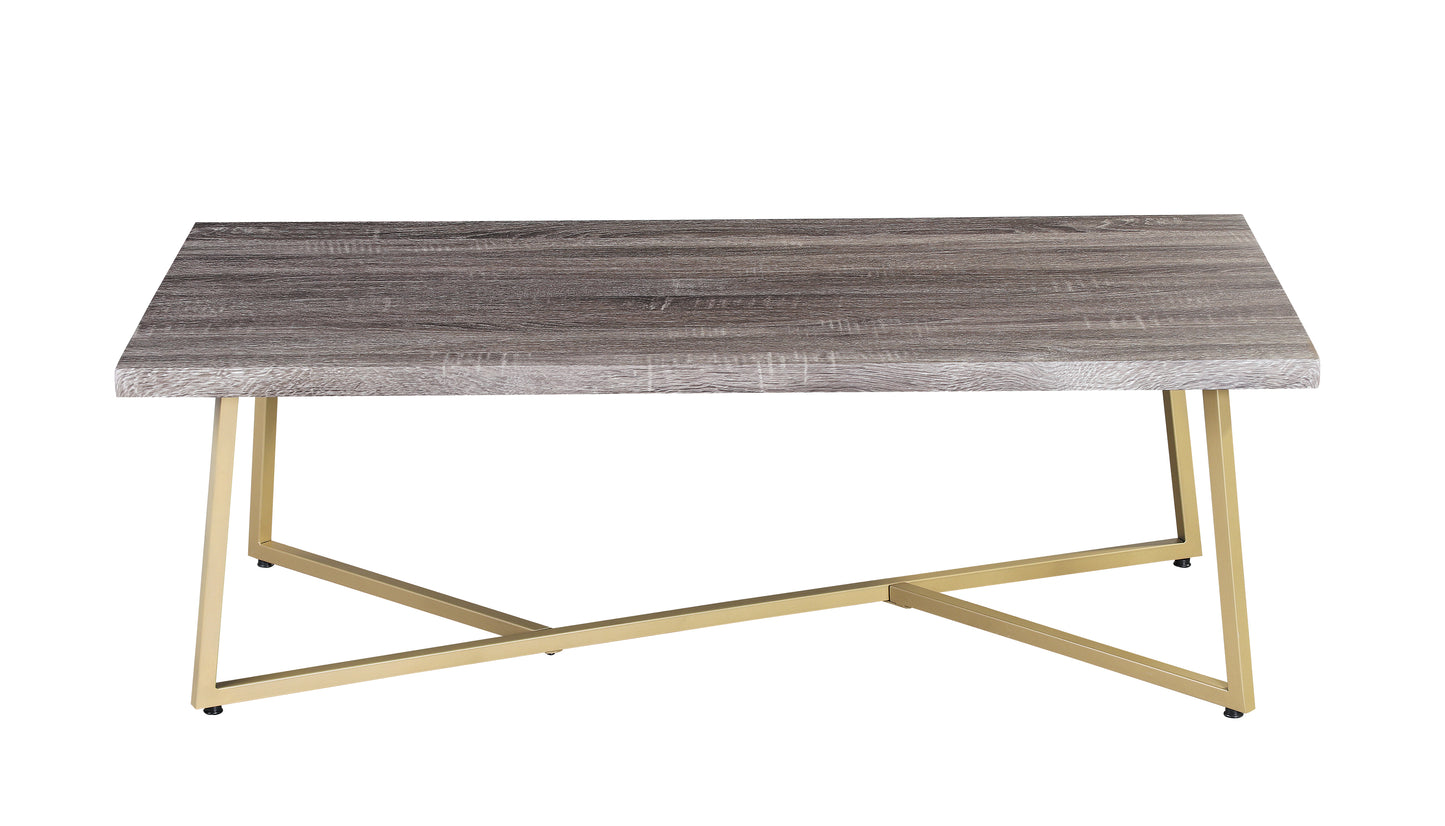47.2" Modern Coffee Table with Gold Metal Base, Wood Grain Rectangular Center Table for Living Room