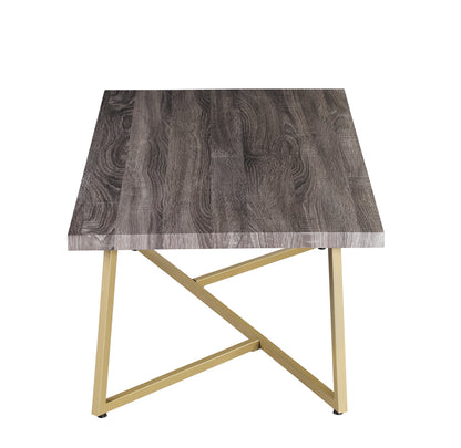47.2" Modern Coffee Table with Gold Metal Base, Wood Grain Rectangular Center Table for Living Room