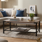45.7" Industrial Coffee Table with Storage Shelf, Rustic Wood Living Room Table with Metal Frame, Modern Center Table