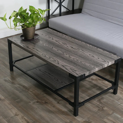 Rectangular Gray Oak MDF Wood Coffee Table with Lower Shelf