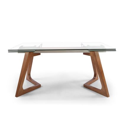 8682 Extendable Glass Top Solid Wood Base Dining Table