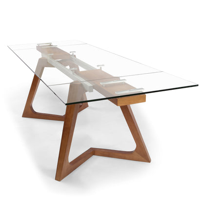 8682 Extendable Glass Top Solid Wood Base Dining Table