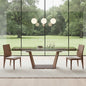 106" Modern Extendable Glass Dining Table with Walnut Wood Pedestal Base, Seats 6–10