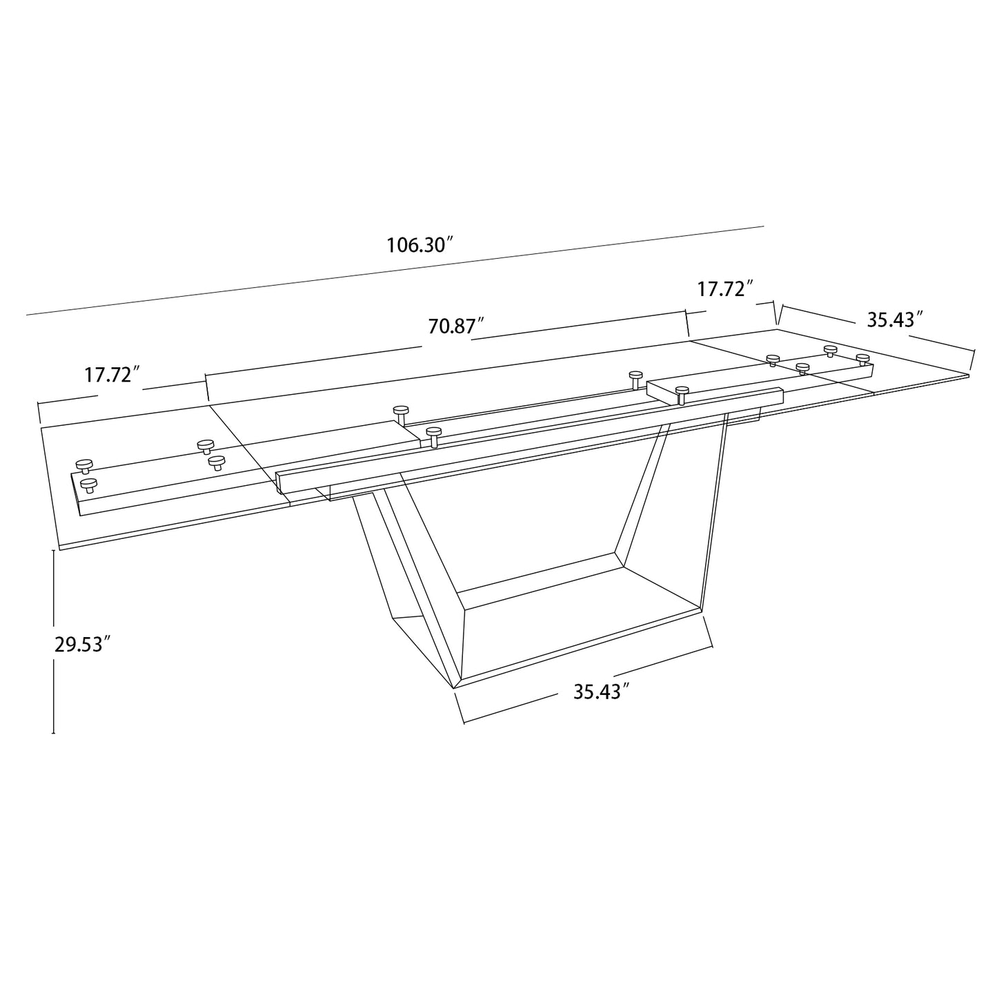 106" Modern Extendable Glass Dining Table with Walnut Wood Pedestal Base, Seats 6–10