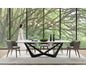 94.5" Modern White Marble Ceramic Dining Table with Black Geometric Metal Base
