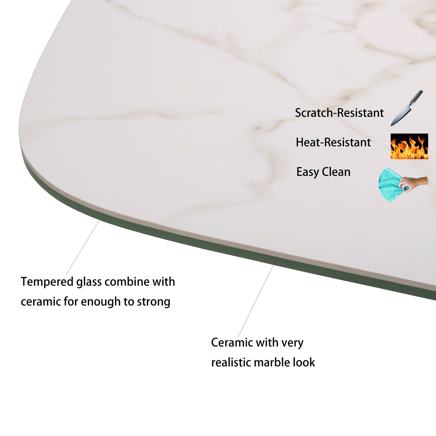 94.5" Modern White Marble Ceramic Dining Table with Black Geometric Metal Base