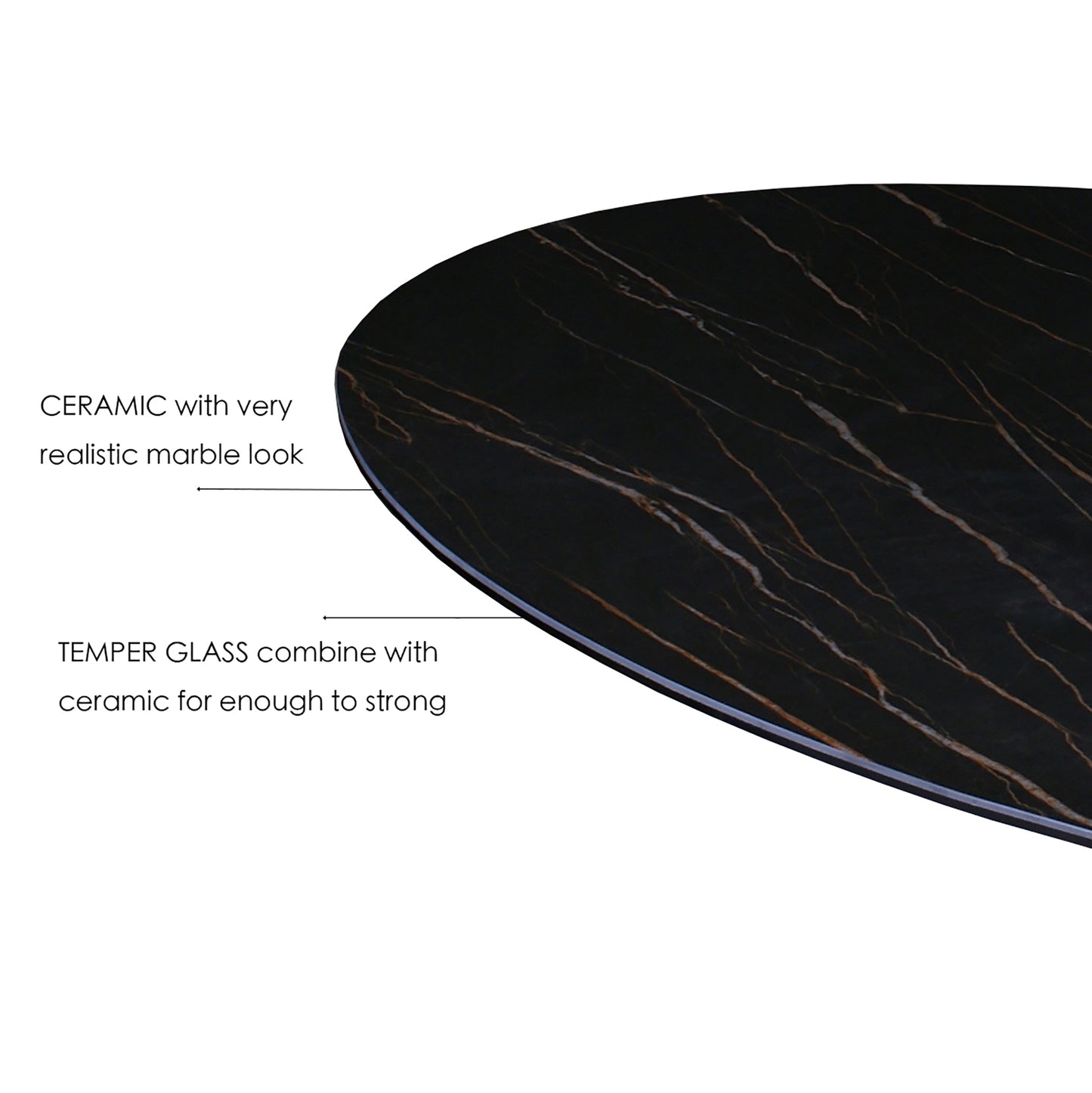 Modern Marble-Look Ceramic Dining Table with Sculptural Black Metal Base, 94.5″ Rectangular Contemporary Dining Table