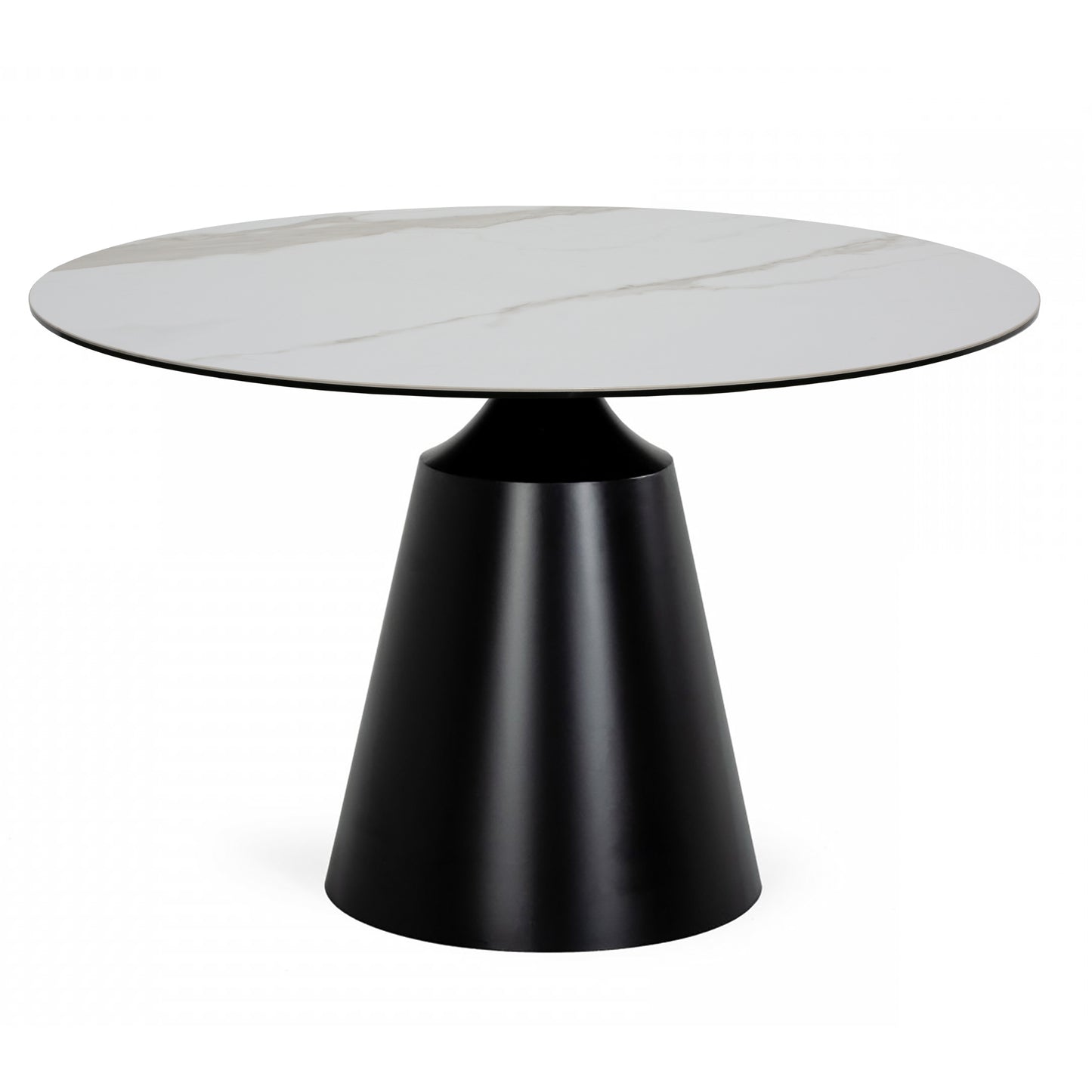 47" Round Marble-Effect Ceramic Dining Table with Black Pedestal Base