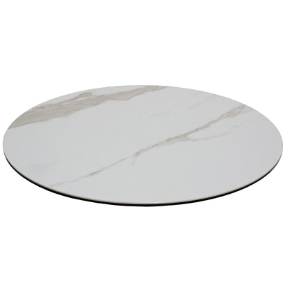 47" Round Marble-Effect Ceramic Dining Table with Black Pedestal Base