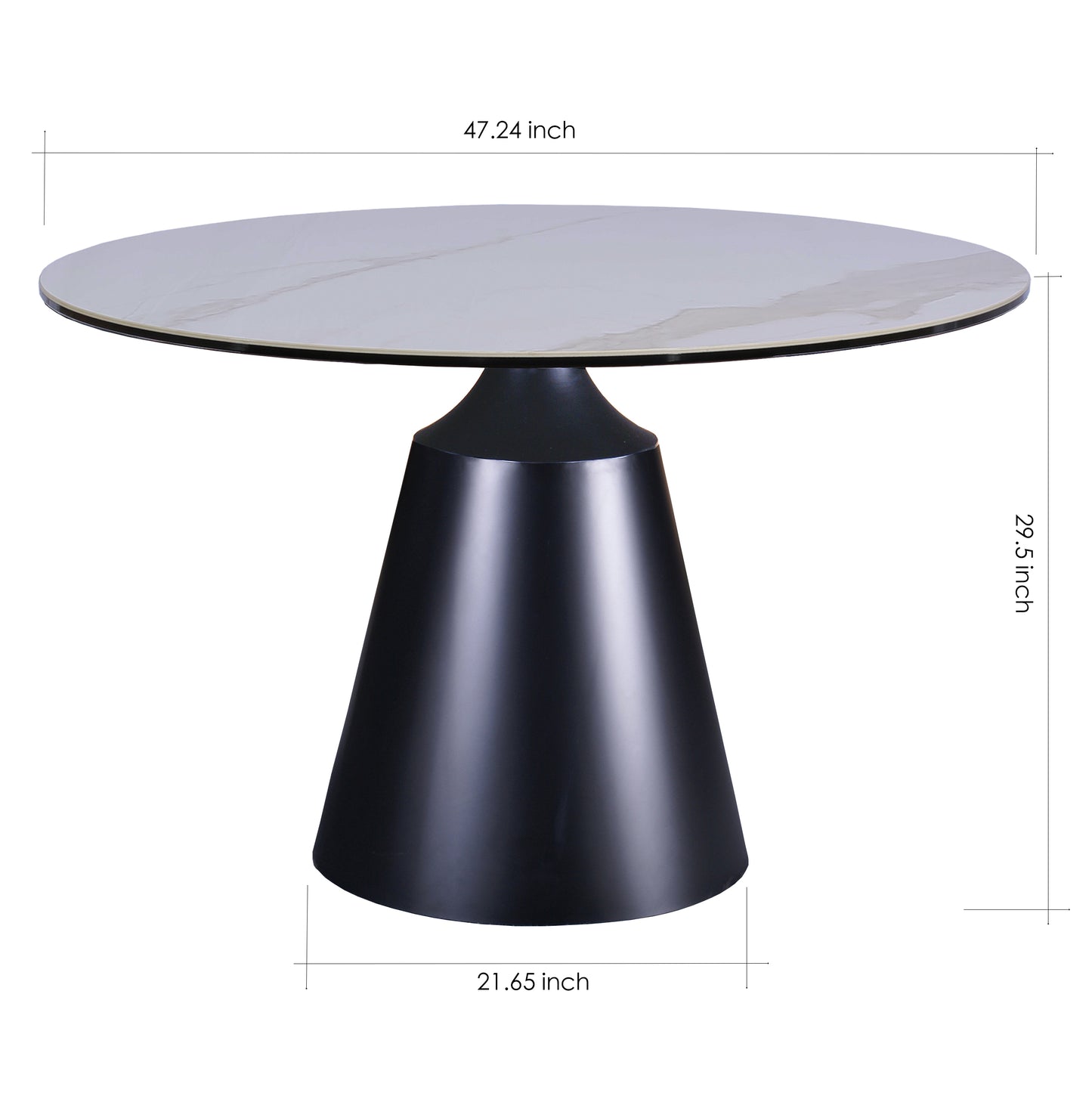 47" Round Marble-Effect Ceramic Dining Table with Black Pedestal Base